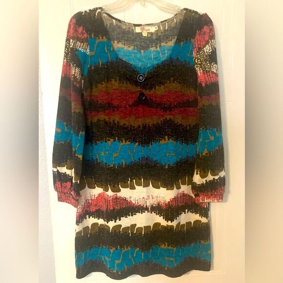 Aryeh Dresses & Skirts - ARYEH Mini Dress Long Sleeve Brown Blue Burgundy Pink Tan Striped Size M